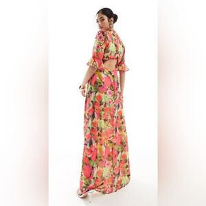 Elegant Floral Maxi Dress in Pink and Green